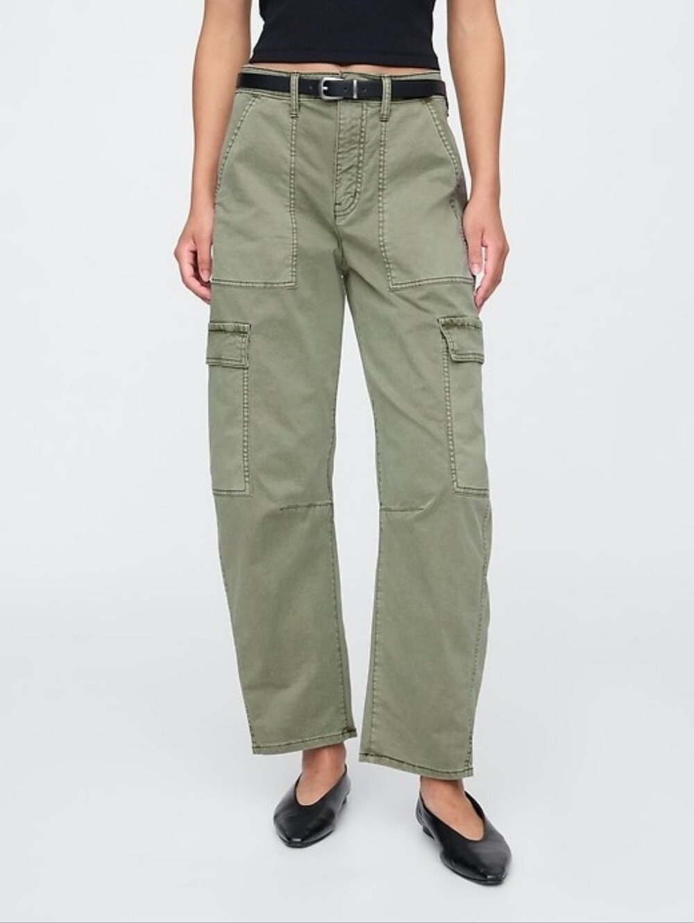 Gap Barrel Leg Cargo Pants Khaki Chino High Rise Waist Mescal Green 4